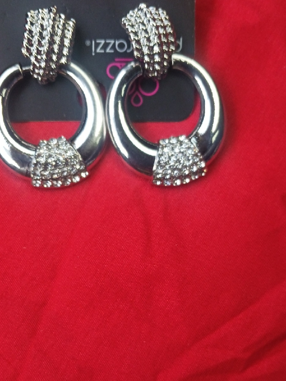 Silver Crystal Hoop Statement Earrings - Unknown Brand